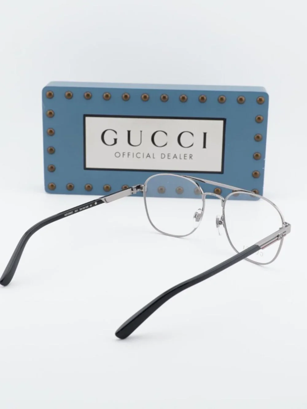 Gucci GG1290O 001 Aviator Eyeglasses - Ruthenium and Black 54mm